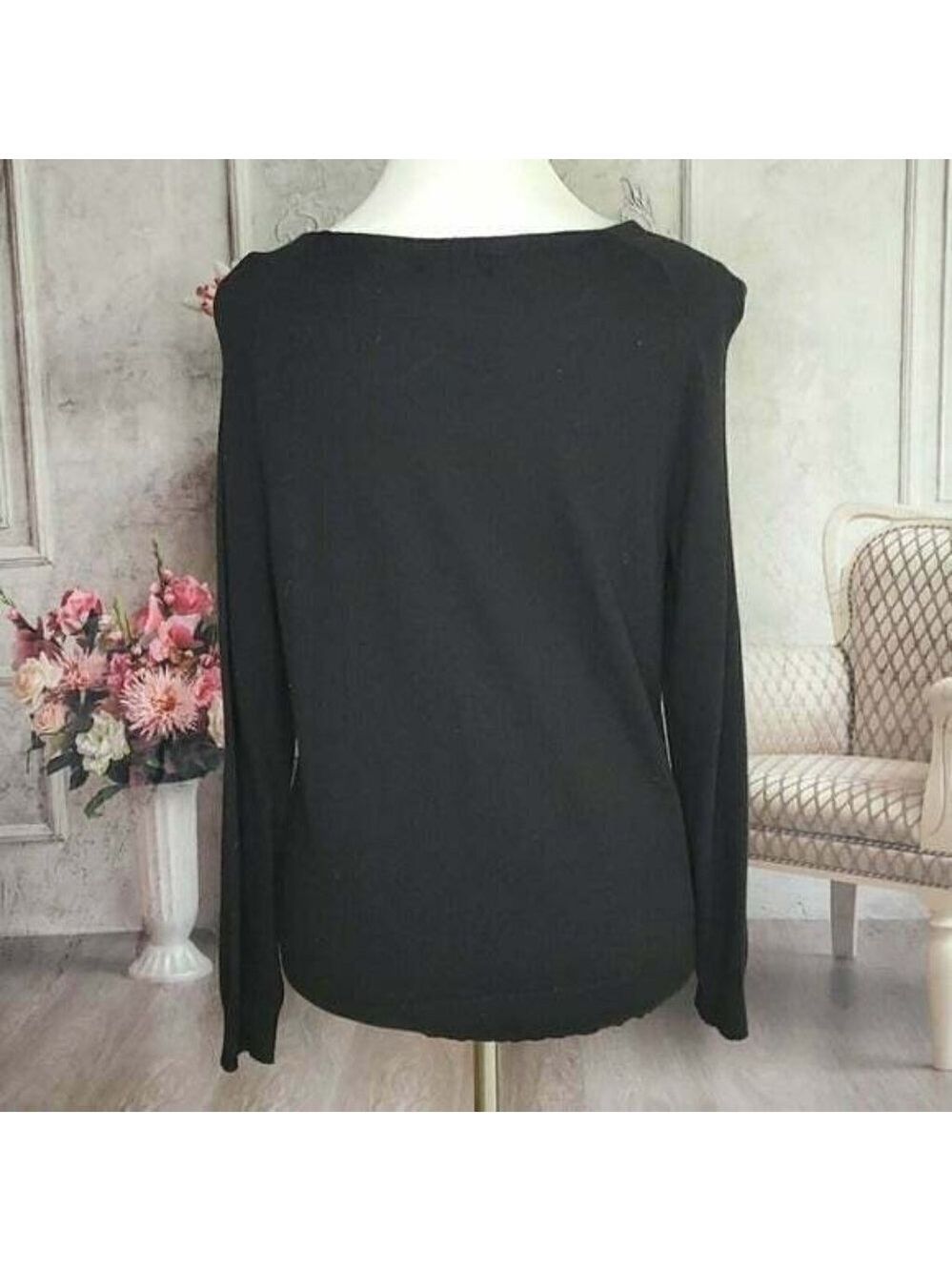 worthington Black Sparkle Pullover Scoop Neck Long Sleeves Knit Sweater Size L - Picture 7 of 9